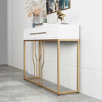 Modern Narrow White Console Table with Storage Wood Entryway Table with Drawers