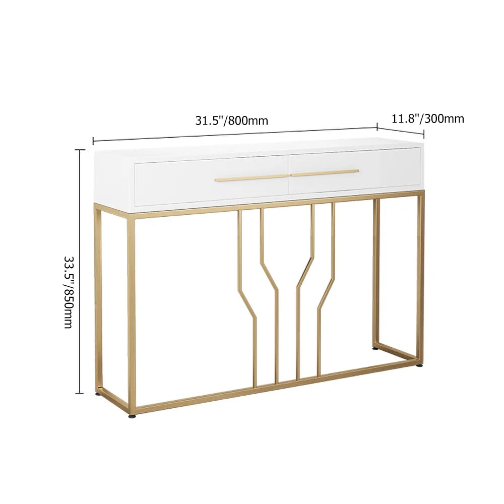 Modern Narrow White Console Table with Storage Wood Entryway Table with Drawers