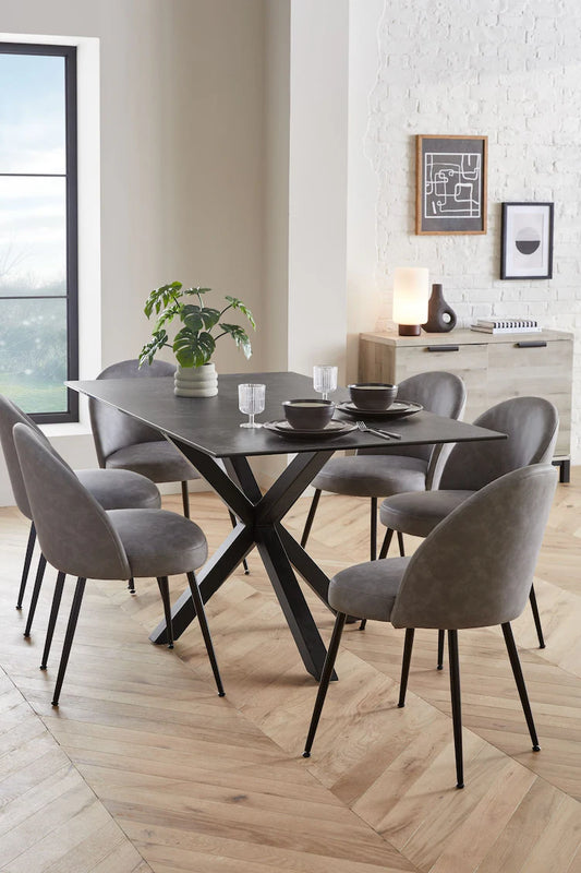 Dark Grey Ceramic Astoria Ceramic 6 Seater Dining Table & Chair