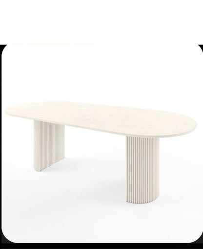 Oval Dining Table Stone Dining Table Modern with Wooden Base