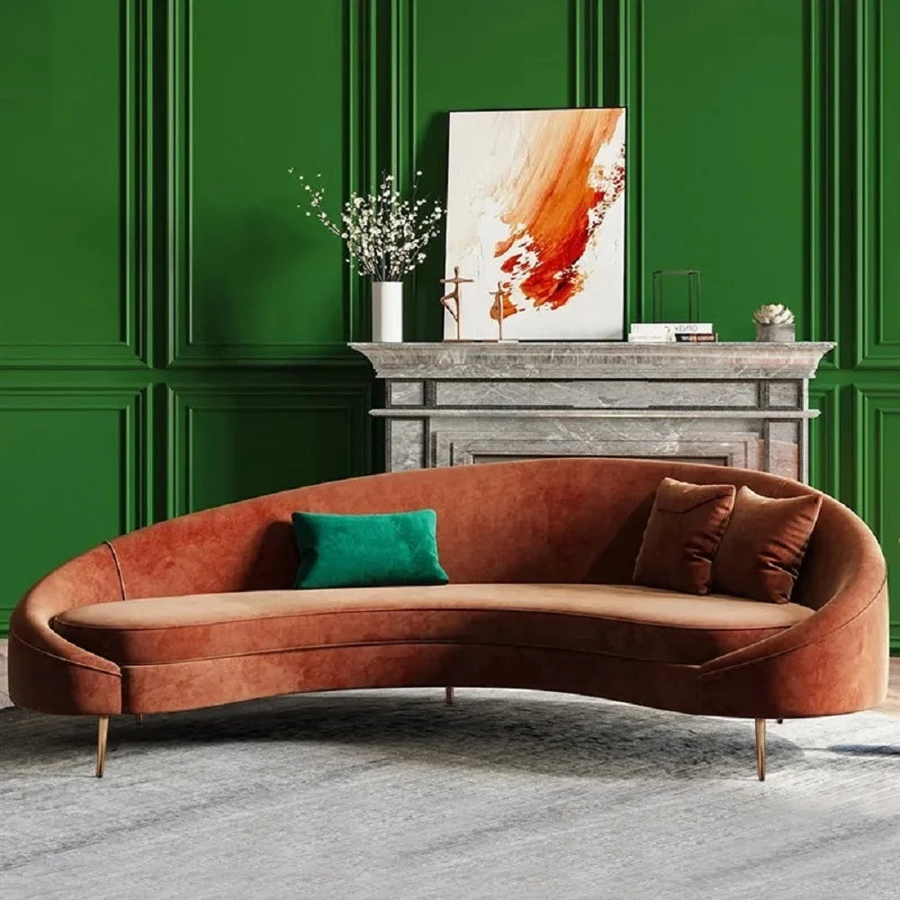 Bronze Velvet Curved Sofa 3-Seater Sofa