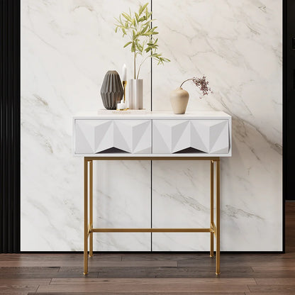 Modern Console Table with Drawers Solid Wood & Metal