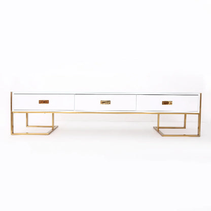 Modern Jocise White & Gold TV Stand 3 Drawers Media Console