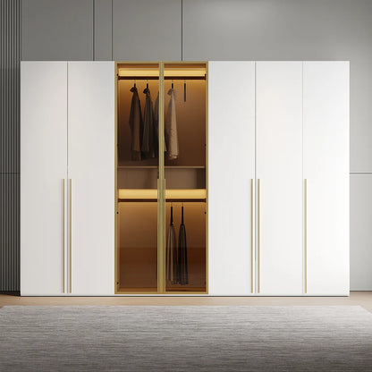 White & Gold Modern Extra Wide Wardrobe with Clear Glass Door Storage