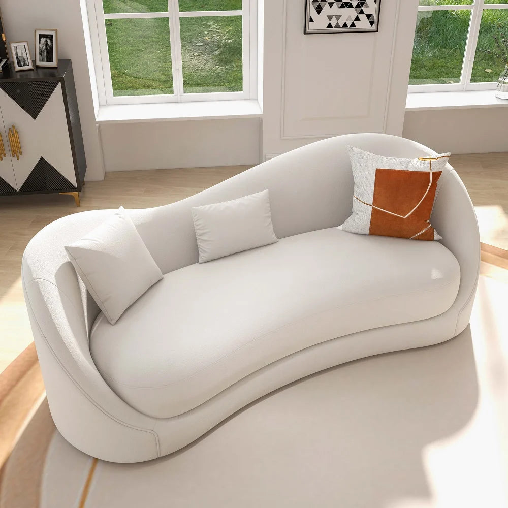 Off White Velvet Upholstered Sofa 3-Seater Sofa Solid Wood Frame