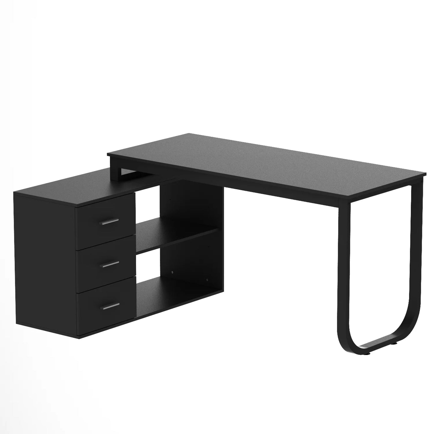 L Shaped Computer Desk Corner Writing Workstation Table with Cabinet Drawer Storage for Home Office Study, Black