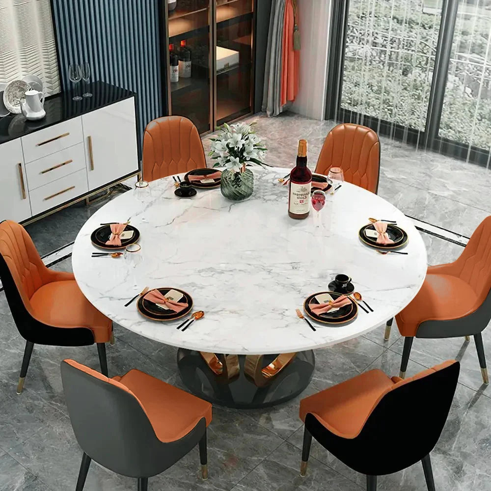 Modern Round Sintered Stone Dining Table White & Gold Seats 4-6 People