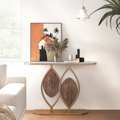 White Console Table Modern Accent Table For Entryway with Sintered Stone Top