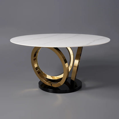 Modern Round Sintered Stone Dining Table White & Gold Seats 4-6 People