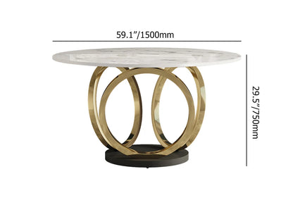 Modern Round Sintered Stone Dining Table White & Gold Seats 4-6 People