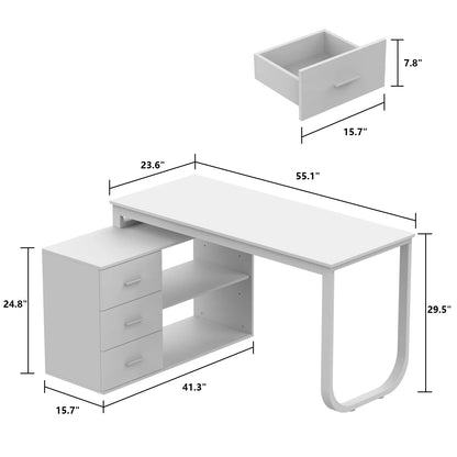 L Shaped Computer Desk Corner Writing Workstation Table with Cabinet Drawer Storage for Home Office Study, Black