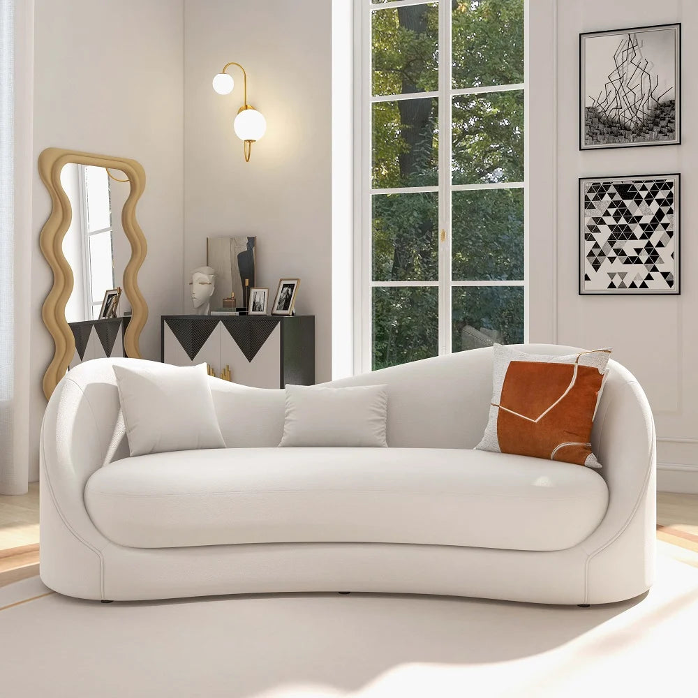 Off White Velvet Upholstered Sofa 3-Seater Sofa Solid Wood Frame