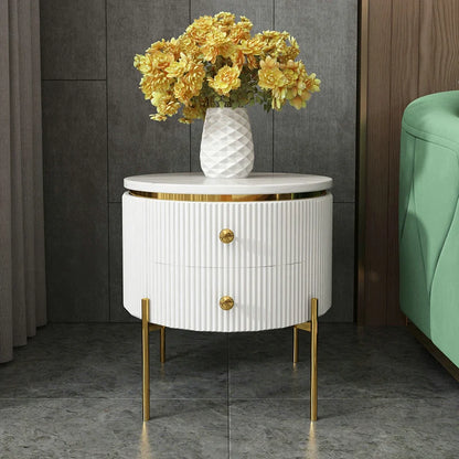 Round Faux Marble Gold Side Table