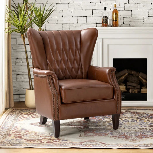 Ameliah Genuine Leather Wingback Club Chair