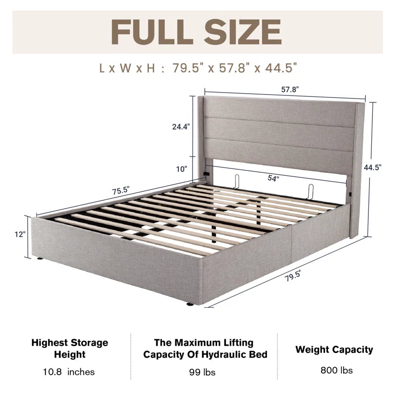 Braya Hydraulic Lift Up Storage Upholstered Platform Bed