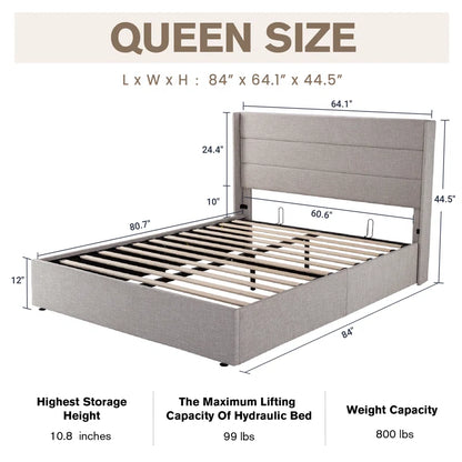 Braya Hydraulic Lift Up Storage Upholstered Platform Bed