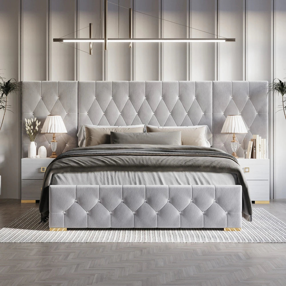 CraftPorch Luxurious Velvet Tufted Platform Bed