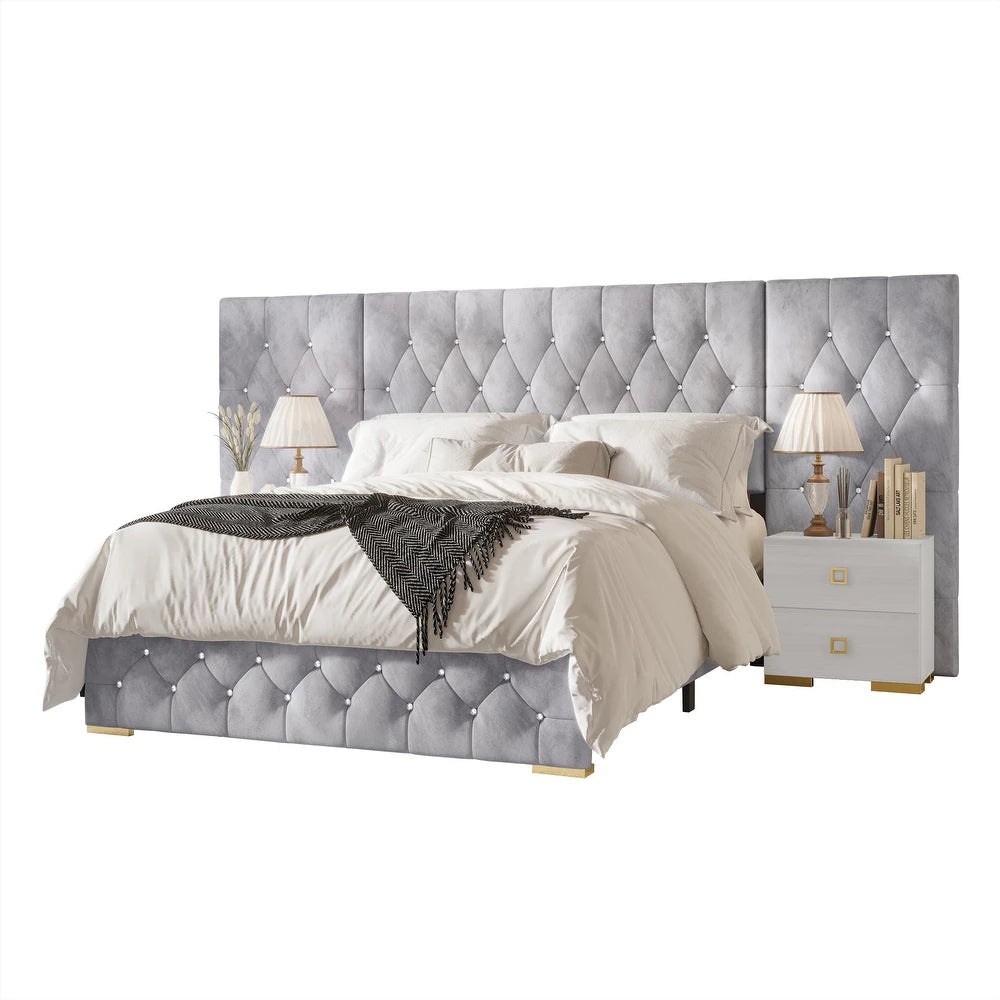 CraftPorch Luxurious Velvet Tufted Platform Bed