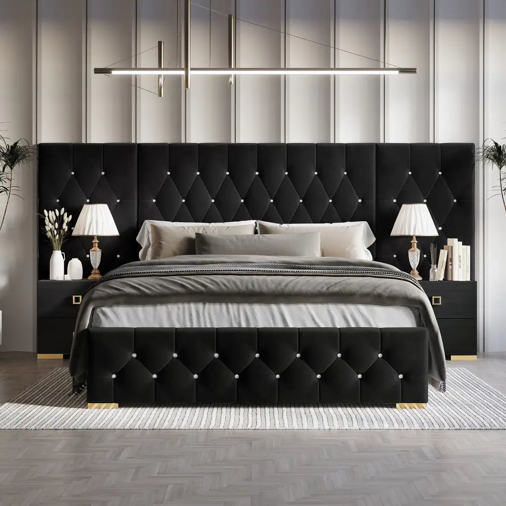 CraftPorch Luxurious Velvet Tufted Platform Bed