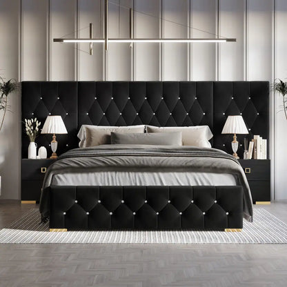 CraftPorch Luxurious Velvet Tufted Platform Bed