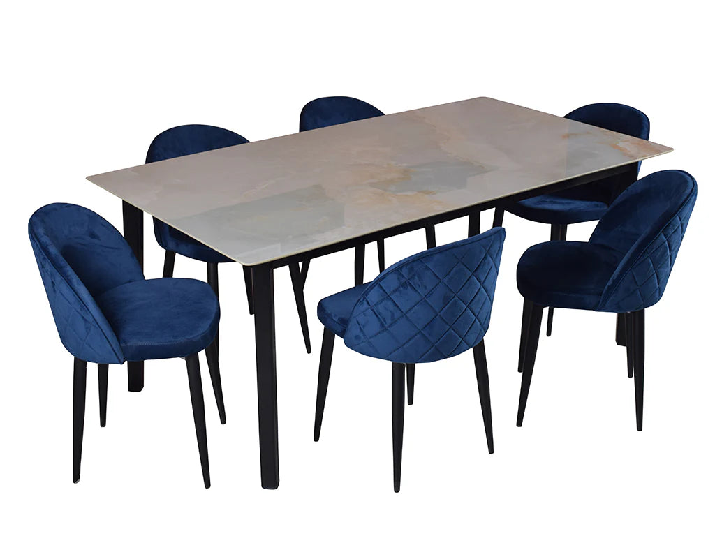 Rolex 6 Seater Dining Table with Blue chair