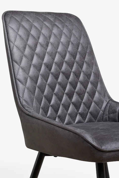 Set of 2 Monza Faux Leather Dark Grey Hamilton Black Leg Quilted Dining Chairs