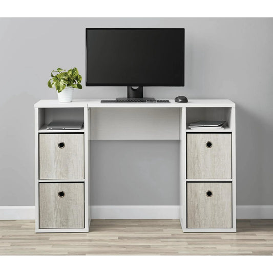 Mainstays 4-Cube Storage Desk, White Grain