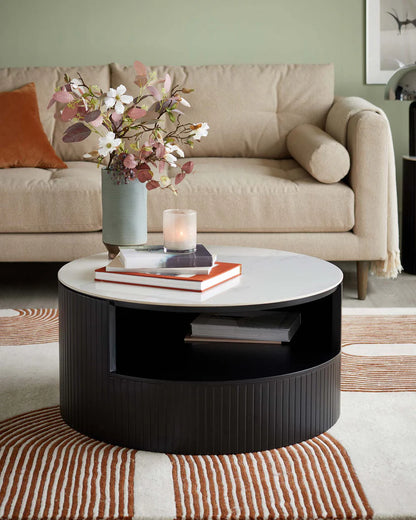 Malachy Coffee Table White Ceramic with Black Wood