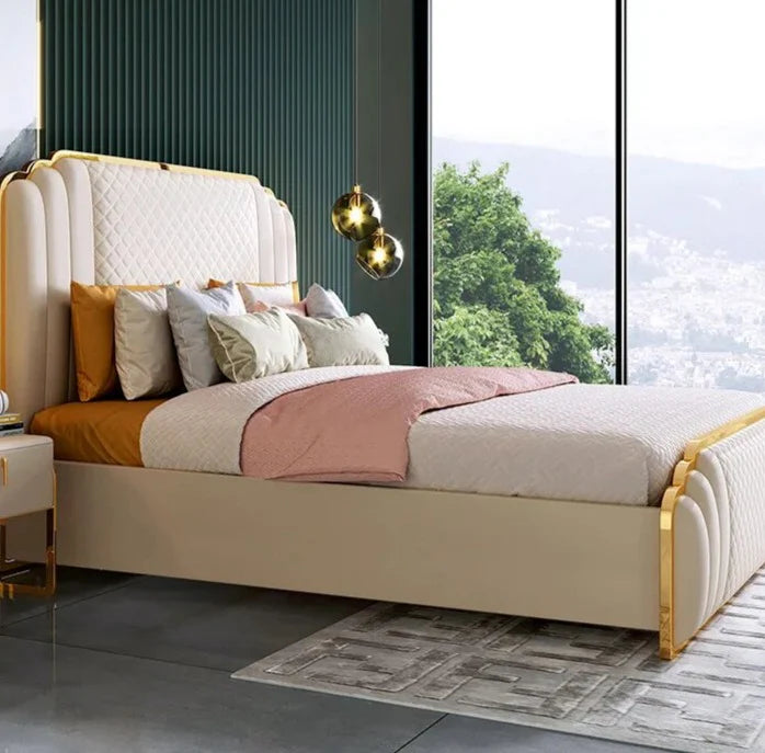 Scandinavian Minimalist Solid Wood Leather Bed