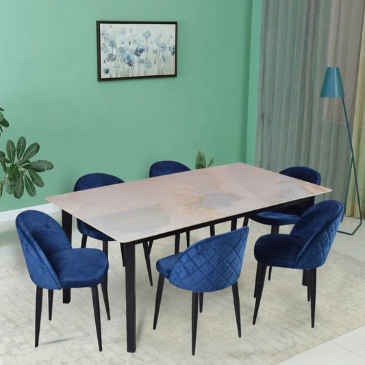 Rolex 6 Seater Dining Table with Blue chair