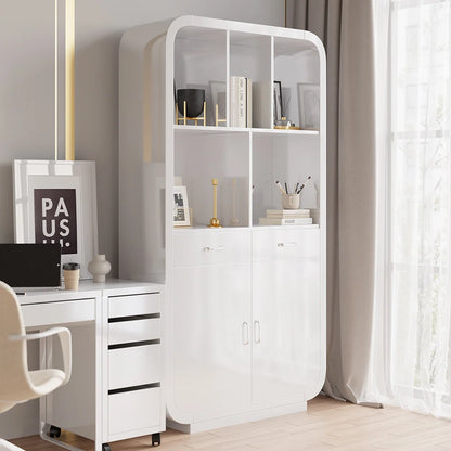 White Bookcase with Doors Modern Etagere Bookcase with Drawers