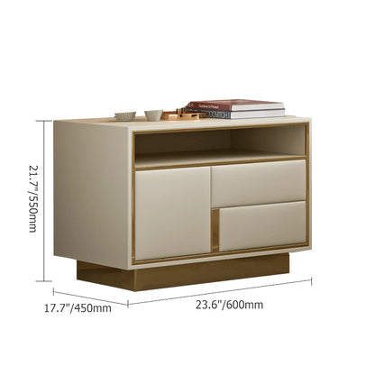 Modern Beige Wooden Nightstand PU Leather