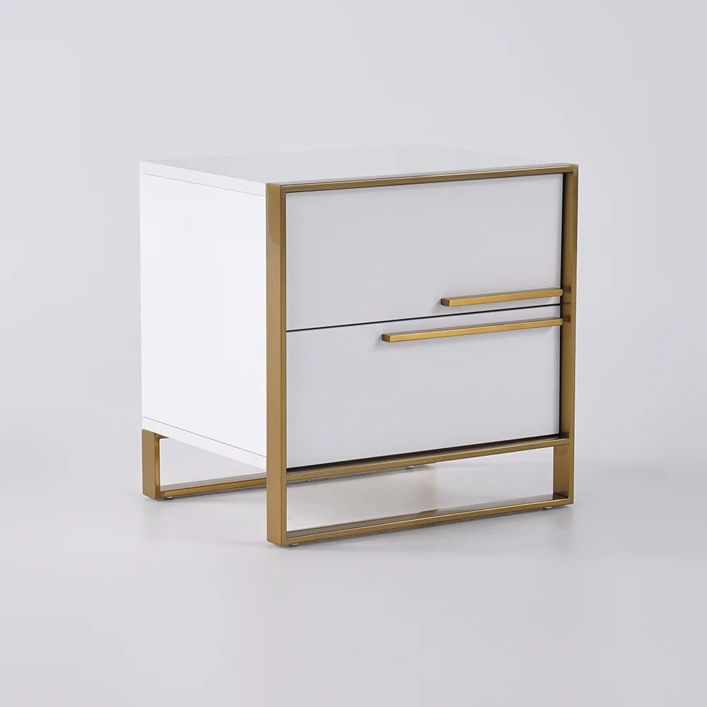 Minimalist Design Nightstand with 2 Drawers with Gold Base