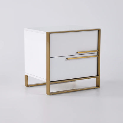 Minimalist Design Nightstand with 2 Drawers with Gold Base