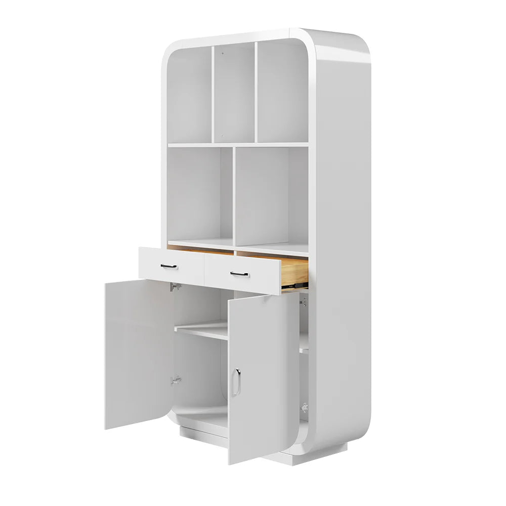 White Bookcase with Doors Modern Etagere Bookcase with Drawers