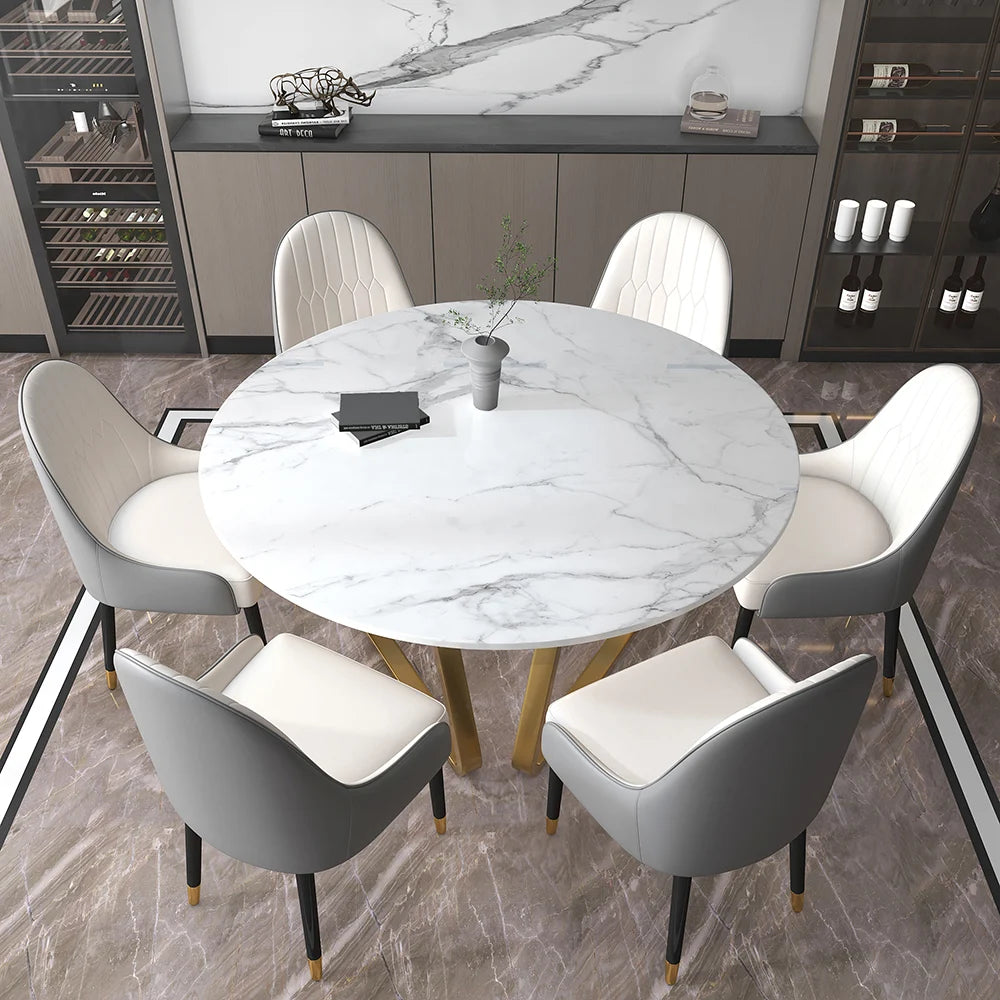 Affordable Luxury Modern Round Sintered Stone Dining Table White Seats 6-8 People