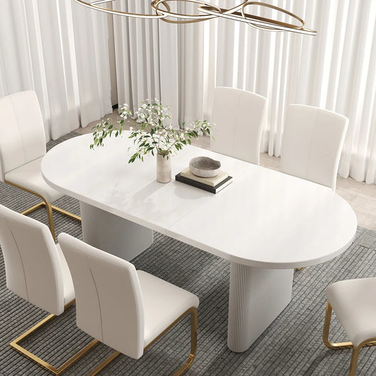 Japandi Oval Extendable Dining Table White Seats 6-10 People