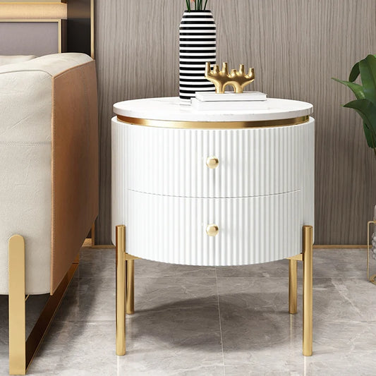 Round Faux Marble Gold Side Table