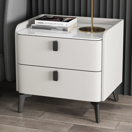 Sintered Stone Top 2-Drawer Leather Nightstand