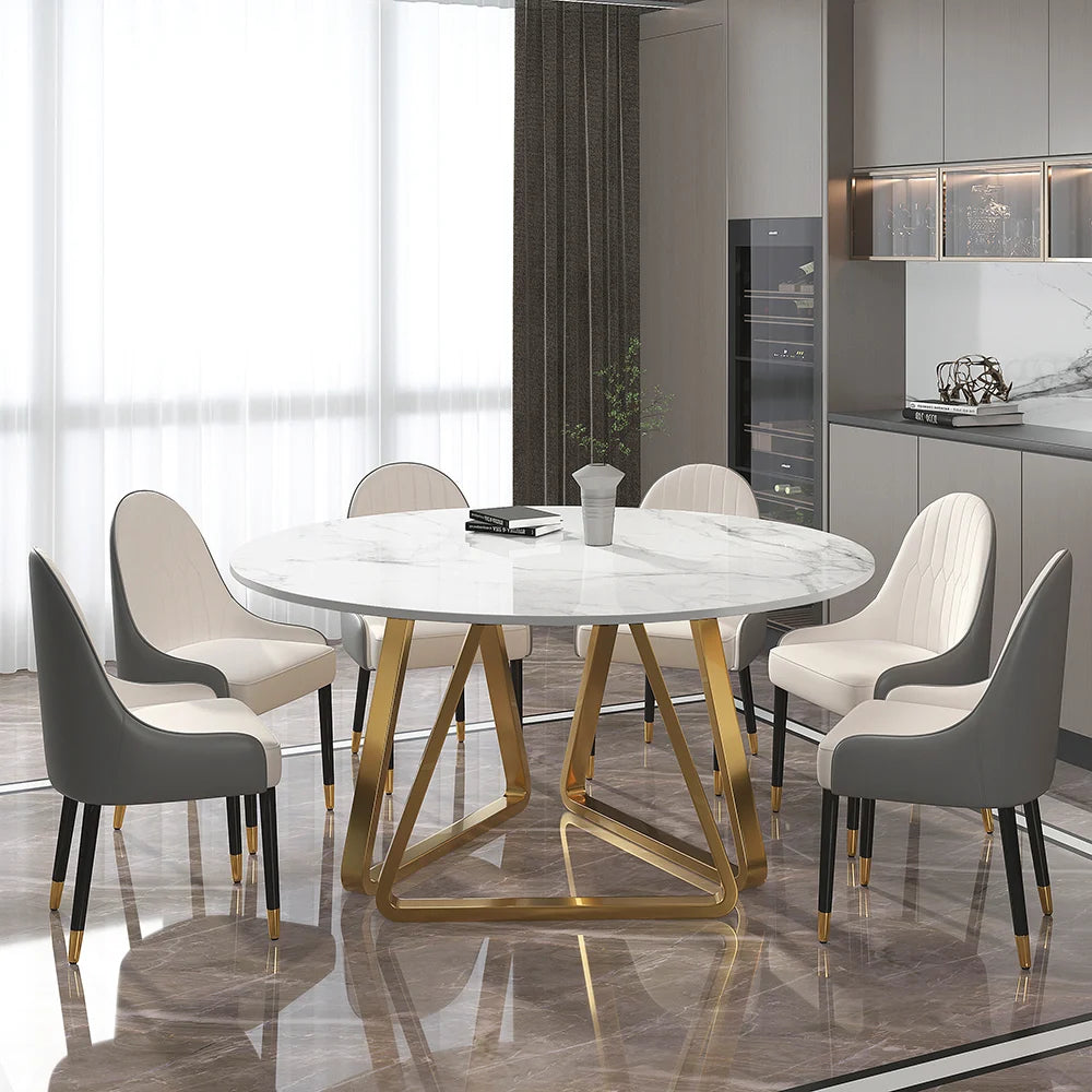 Affordable Luxury Modern Round Sintered Stone Dining Table White Seats 6-8 People