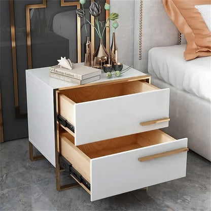 Minimalist Design Nightstand with 2 Drawers with Gold Base