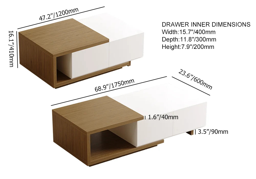 Quoint Walnut Extendable Coffee Table with 2 Drawers