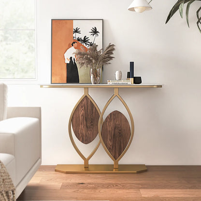 White Console Table Modern Accent Table For Entryway with Sintered Stone Top