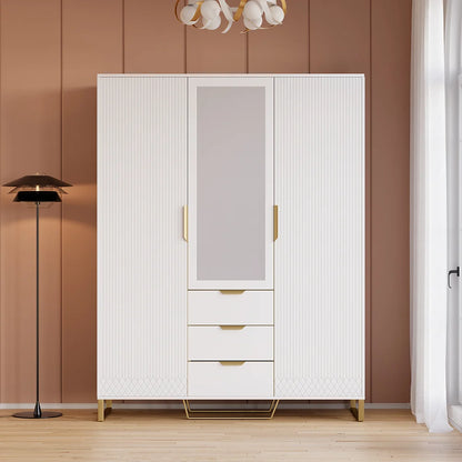 Aro Modern 3 Door Mirrored Armoire Dresser with Shelves & Drawers Tall Wardrobe Closet