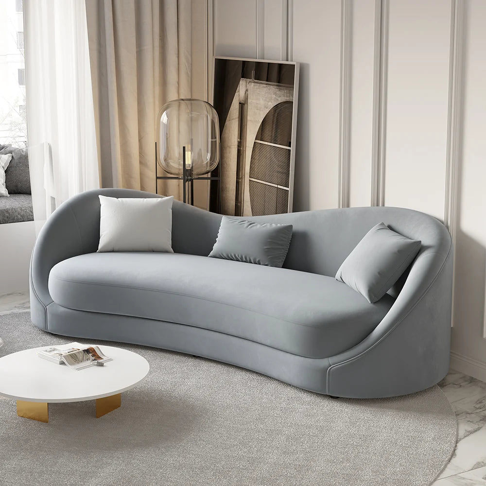 Velvet Upholstered Sofa Luxury Gray