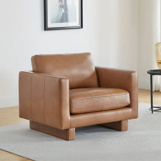 Senan Mid-Century Modern Genuine Leather Armchair