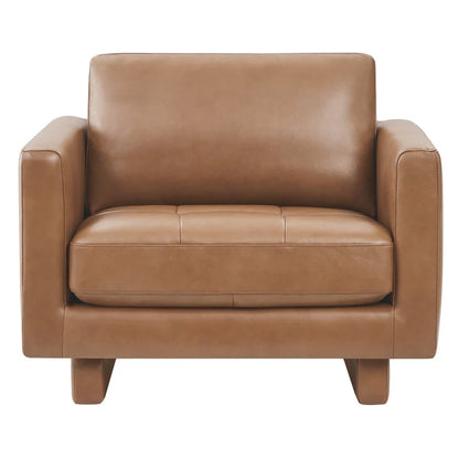 Senan Mid-Century Modern Genuine Leather Armchair