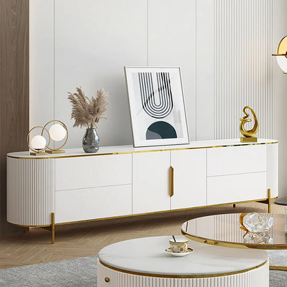 Modern Elegant Oval TV Console with Drawers & Doors in White