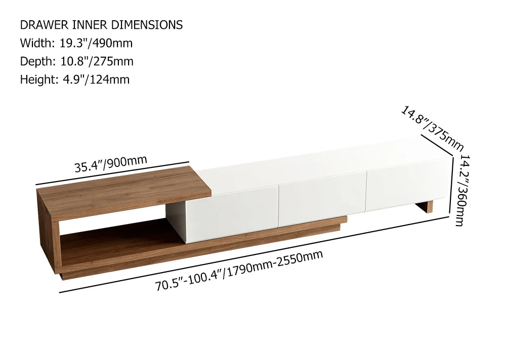 Quoint Extendable TV Stand with 3 Drawers