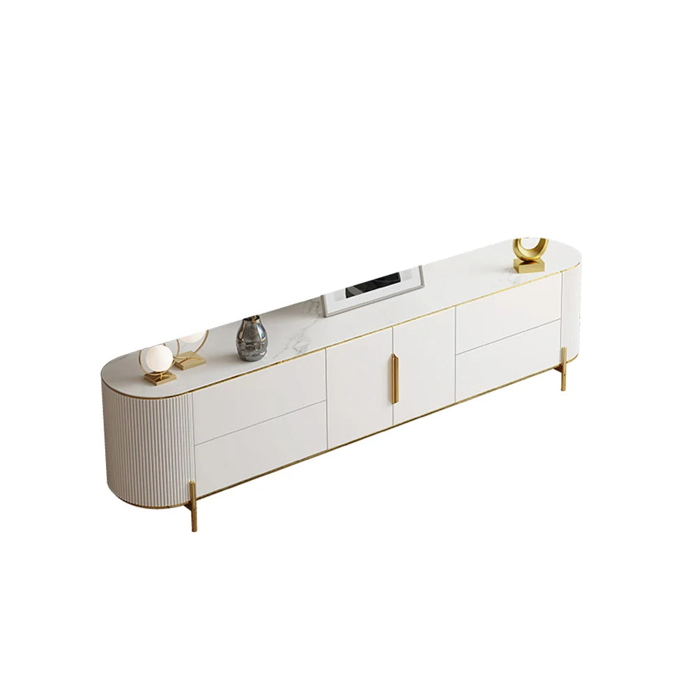 Modern Elegant Oval TV Console with Drawers & Doors in White